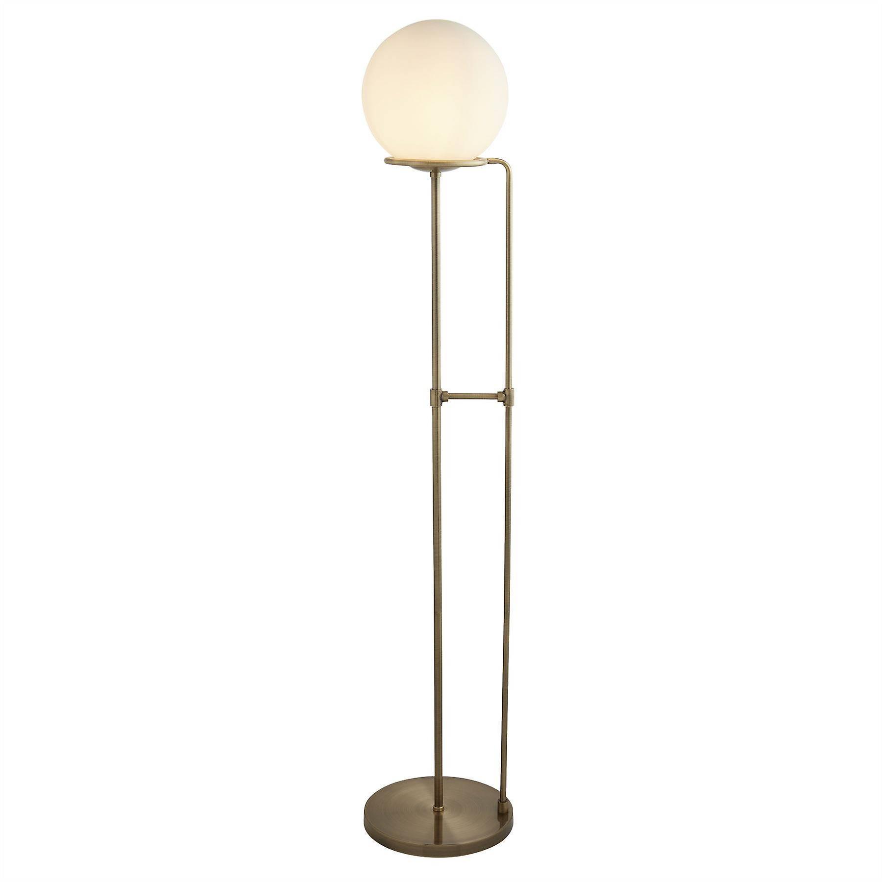 Searchlight Lighting Sphere 1 Light Floor Lamp White, Antique Brass with Glass Shade, E27