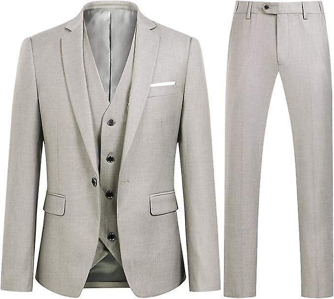 Allthemen Mens Suit 3-Piece Business Casual Solid Slim Suit Blazer Pants Vest 9 Colors Beige S