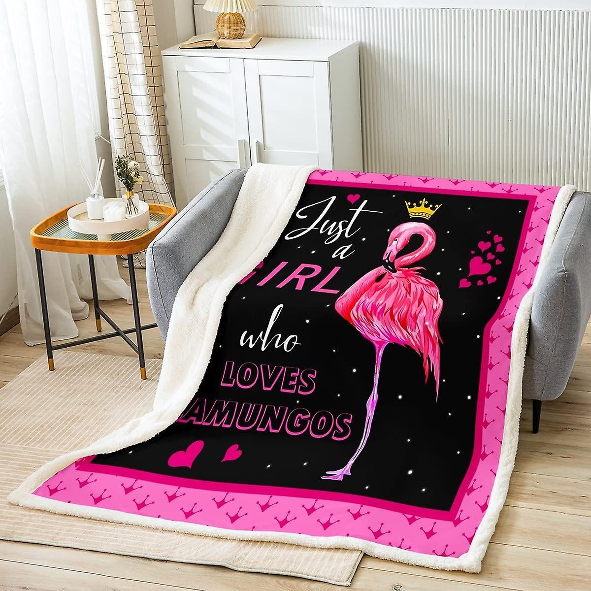 Kerota Flamingo Sherpa Blanket Tropical Flamingo Fleece Throw Blanket Animal Plush Blanket for Bird Rose Red Warm Fuzzy Blanket Baby 50x40in 125x100cm