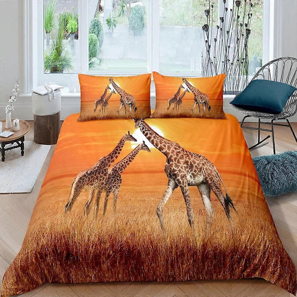 Kerota Giraffe Sunset Bedding Set Duvet Cover and Pillowcase, Digital Print D Digital Print Microfiber, Bedding Set Pieces 135*200 CM Single135x200cm