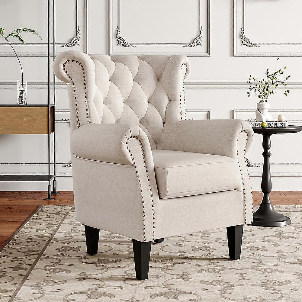 Living And Home Mid Century Thicken Upholstered Armchair Beige