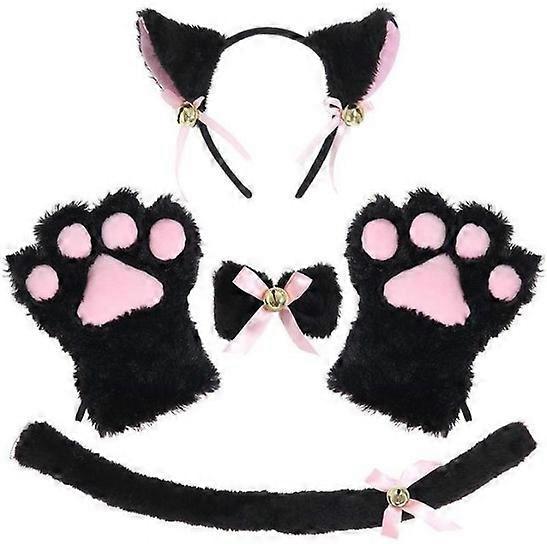 Lycxames Cute Cat Cosplay Costume Party Fancy Dress Outfit Cat Ears Tail Collar Paws Gloves Set Black