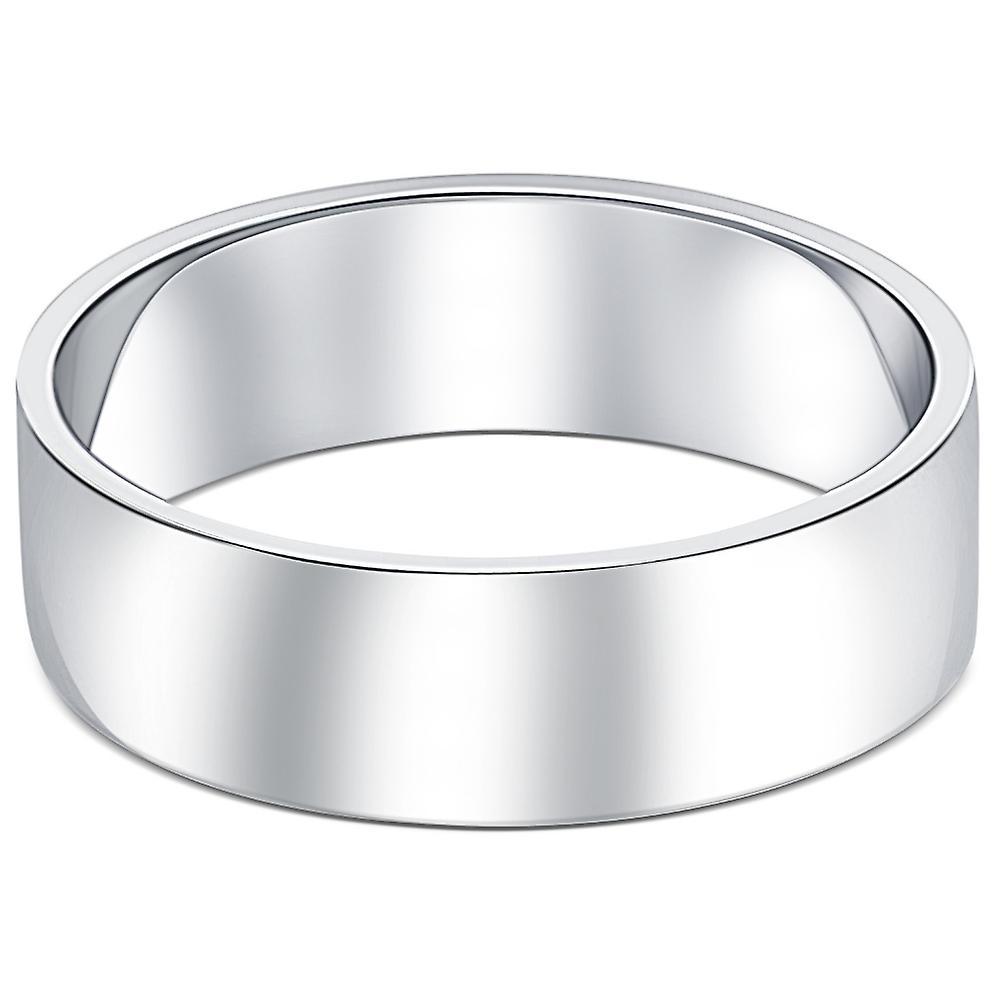 Pompeii3 10k White Gold 6mm Flat Comfort Fit High Polished Wedding Band Mens Ring 7.5