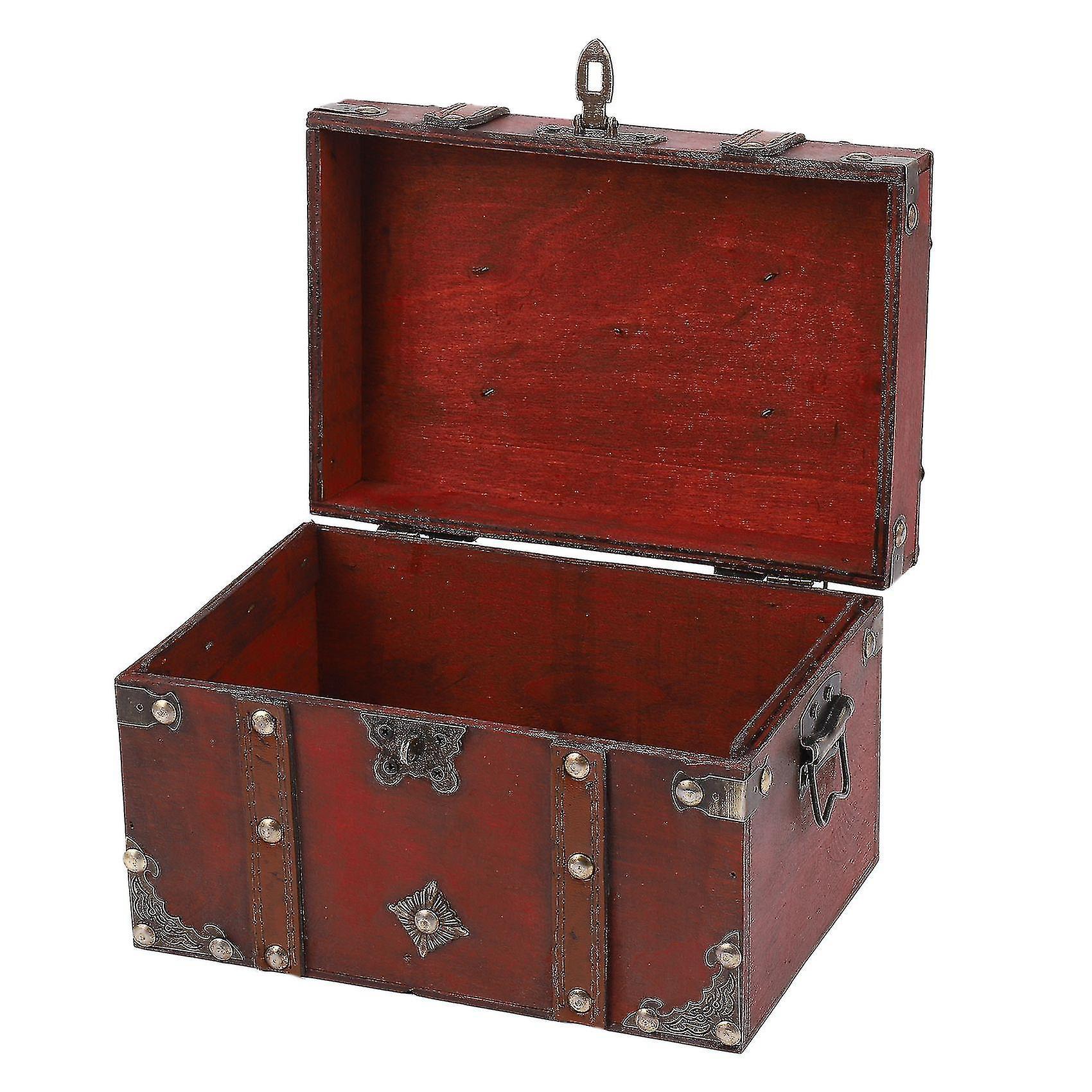 Elriven Retro Treasure Chest With Lock Vintage Wooden Storage Box Antique Style Jewelry Organizer For Wardr