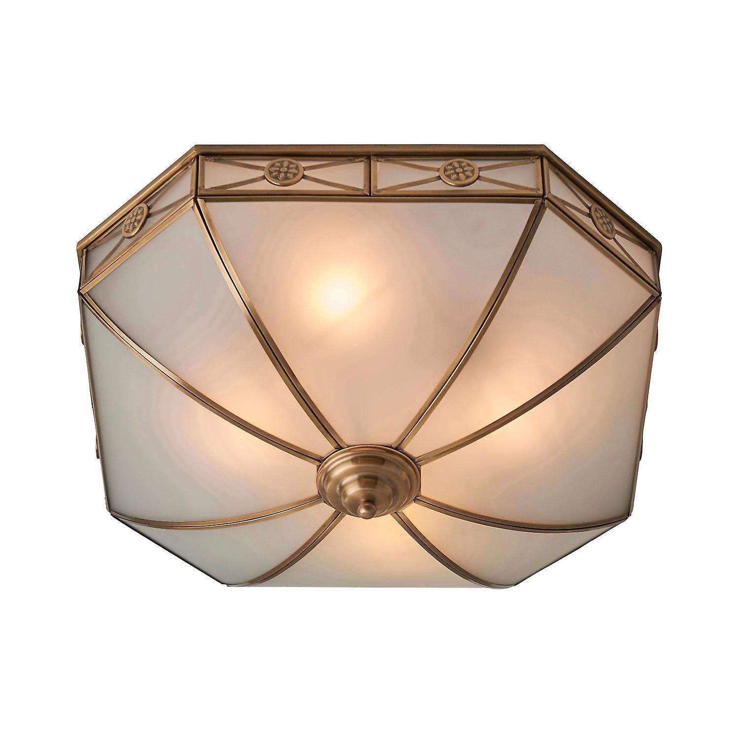 Bannerman 4 Light Ceiling Flush Light Antique Brass Frosted Glass E27