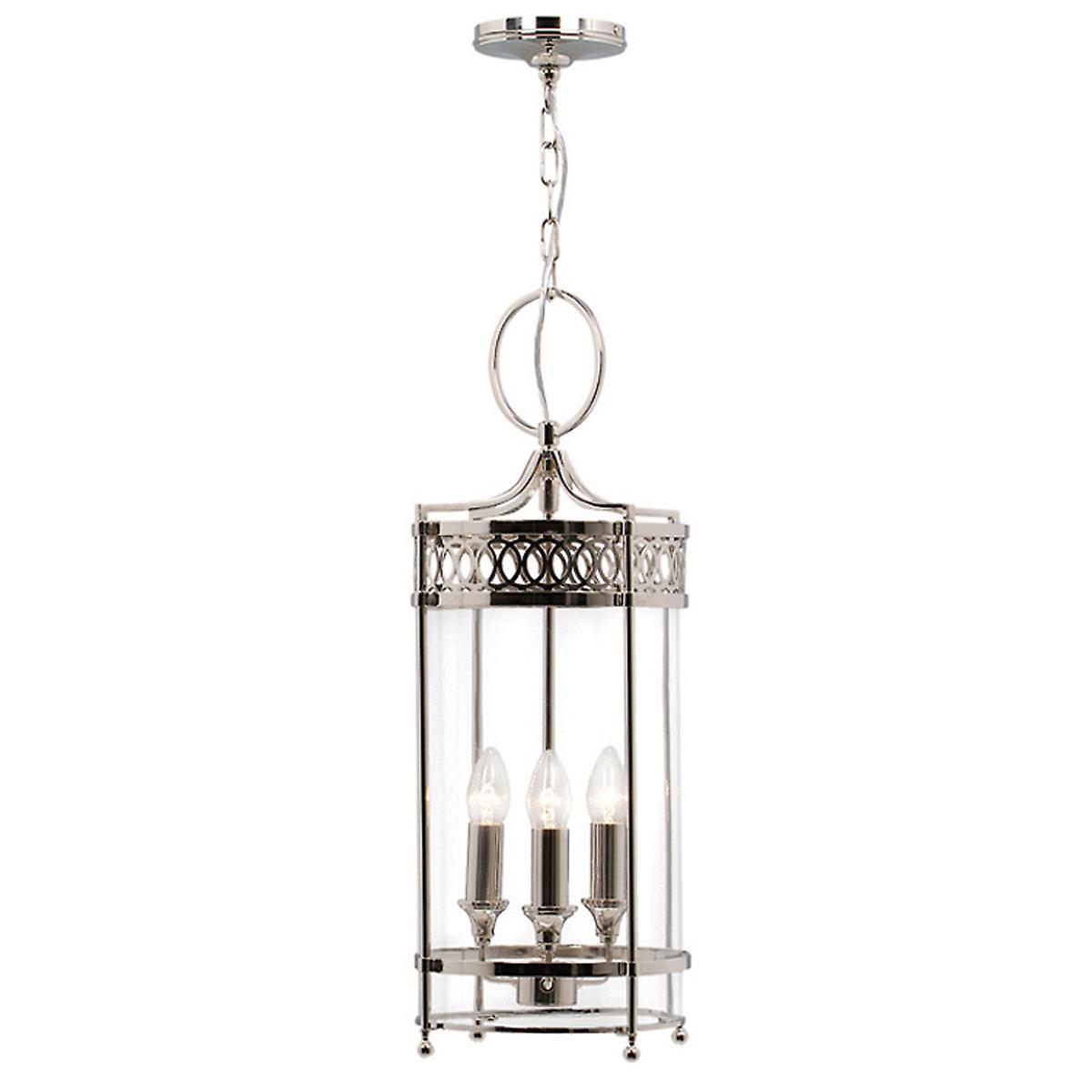 Guildhall 3 Light Ceiling Lantern Pendant Polished Nickel E14