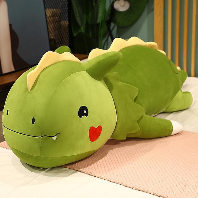 Stuffed Animals 80/120cm Giant Lying Dinosaur Plush Toys Cartoon Dragon Dolls Bed Sleeping Cushion Stuffed Soft Toy For Children Kids Xmas Gift green