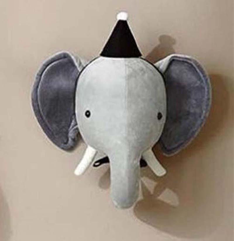 Slowmoose Nordic Plush Toy, Dinosaur, Unicorn, Animal Head For Wall Decoration Elephant with hat