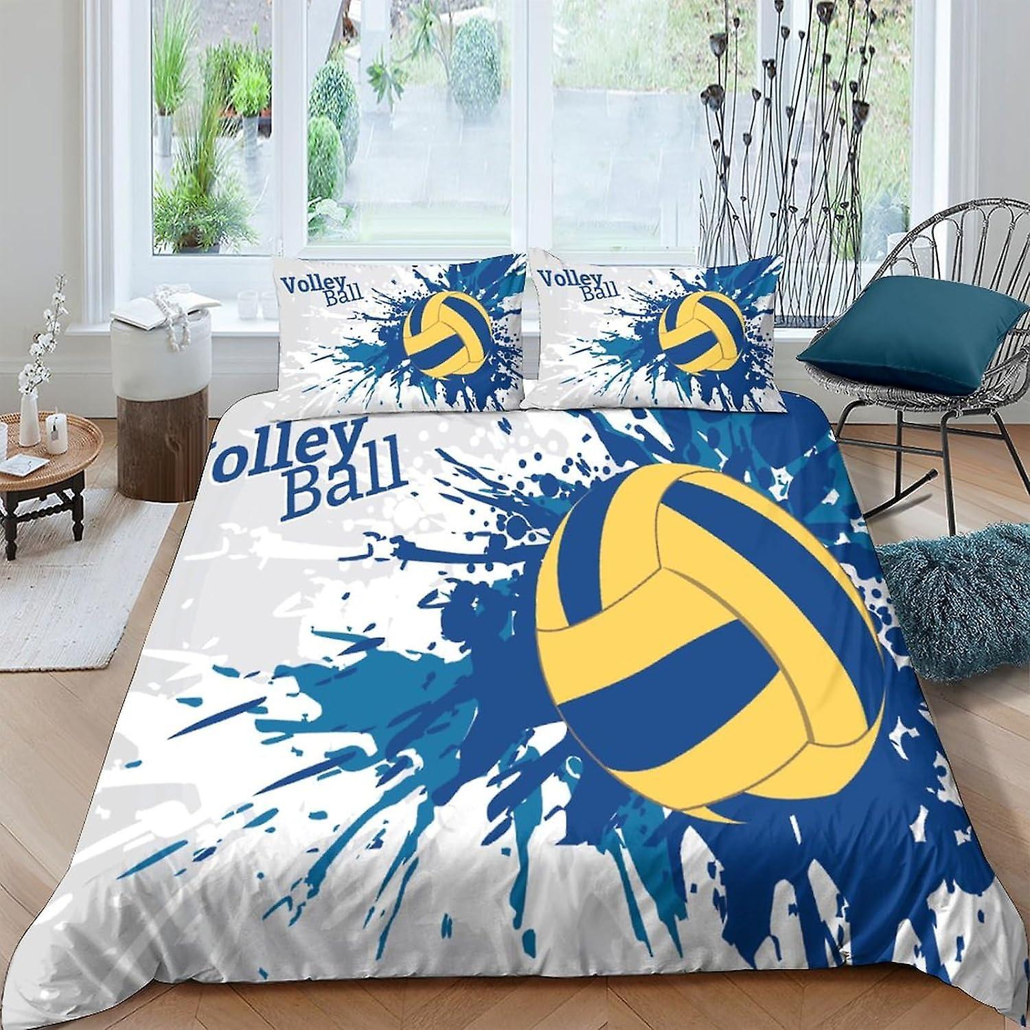 Kerota Volleyball Duvet Cover 3D Print Sports Bedding Sets for Youth Bed Linen with Pillowcase Soft Microfiber Bedding Set Single135x200cm