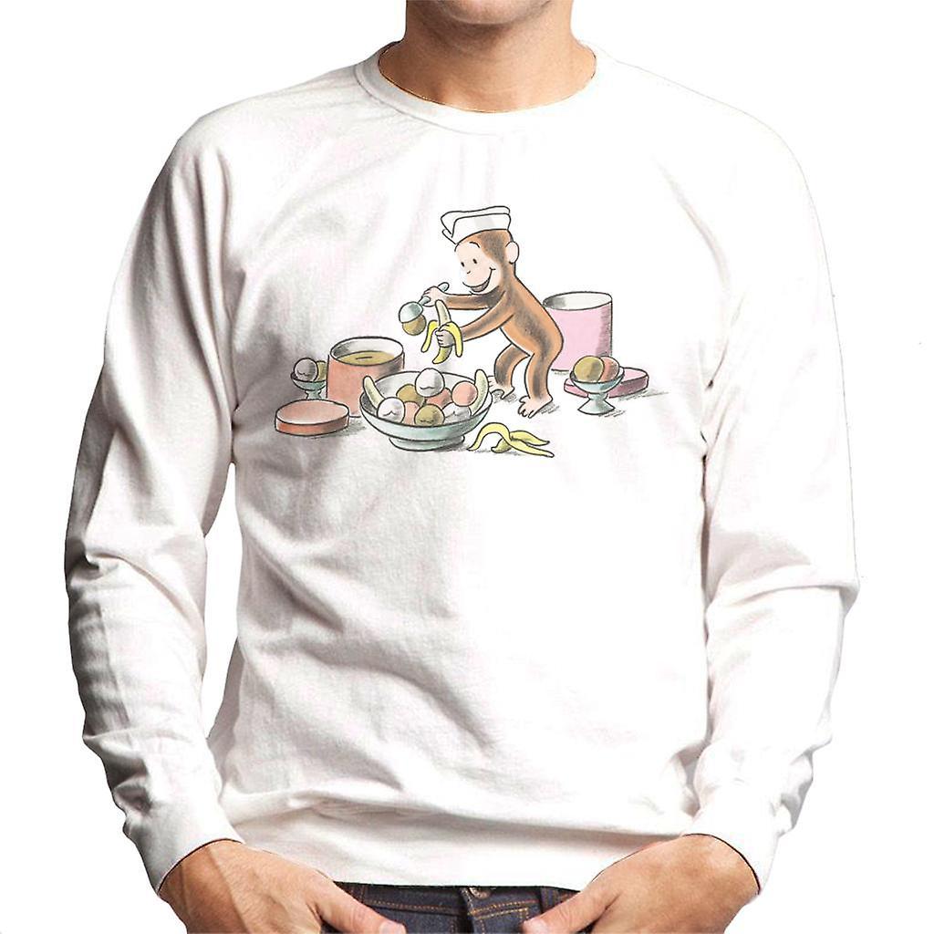 Curious George Ice Cream And Bananas Men's Sweatshirt White Small