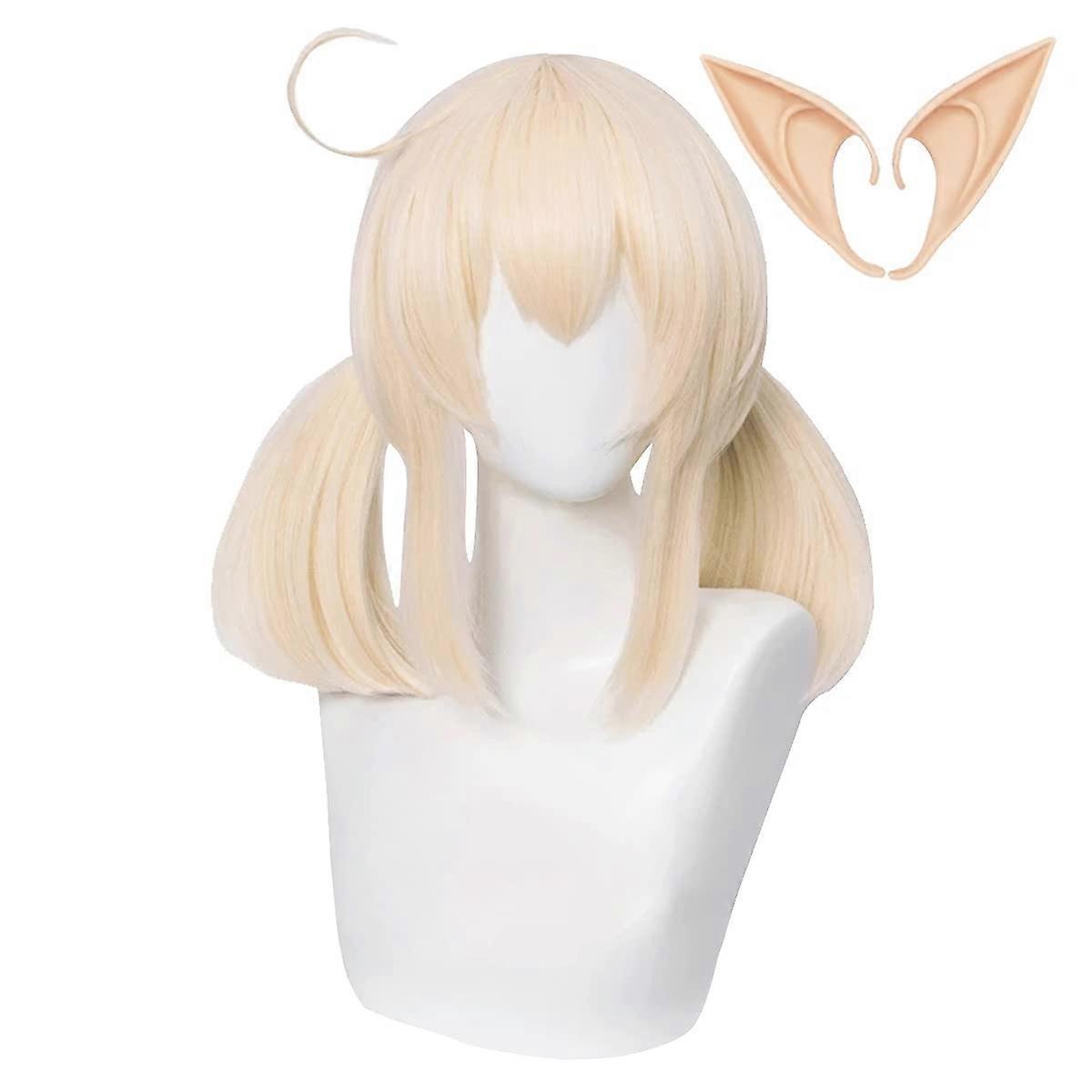 Ubiuo Klee Cosplay Wig with Ears Genshin Impact Costume Wig Double Blonde Ponytail Hair for Anime Cosplay - -