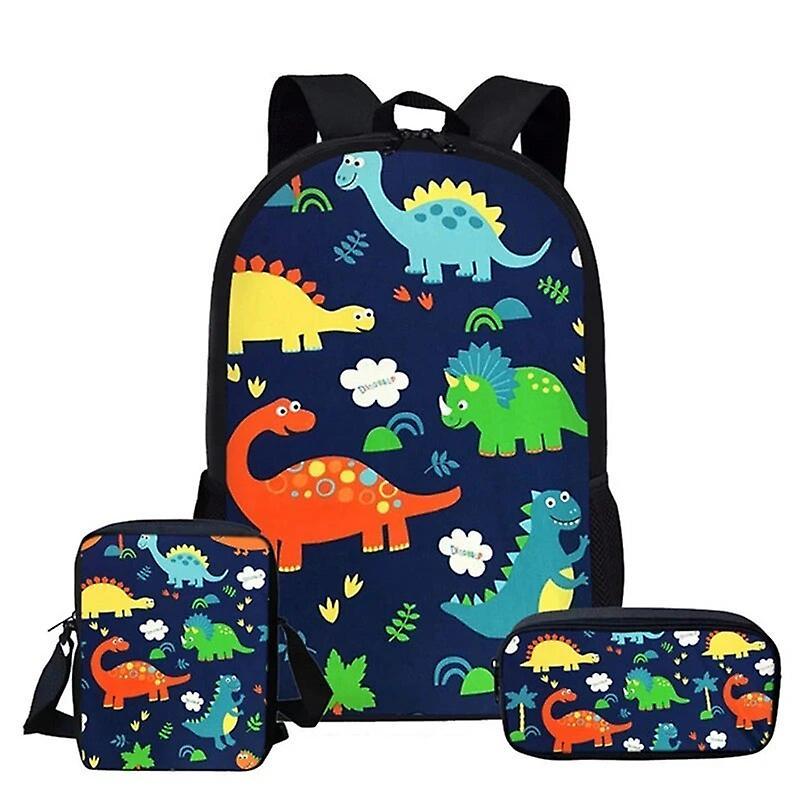 Scitoo Dinosaur Backpack With Lunch Bag Pencil Case Primary Middle School Students Boys Girls Kids Cartoon Dinosaur School Bag 3pcs Set 1