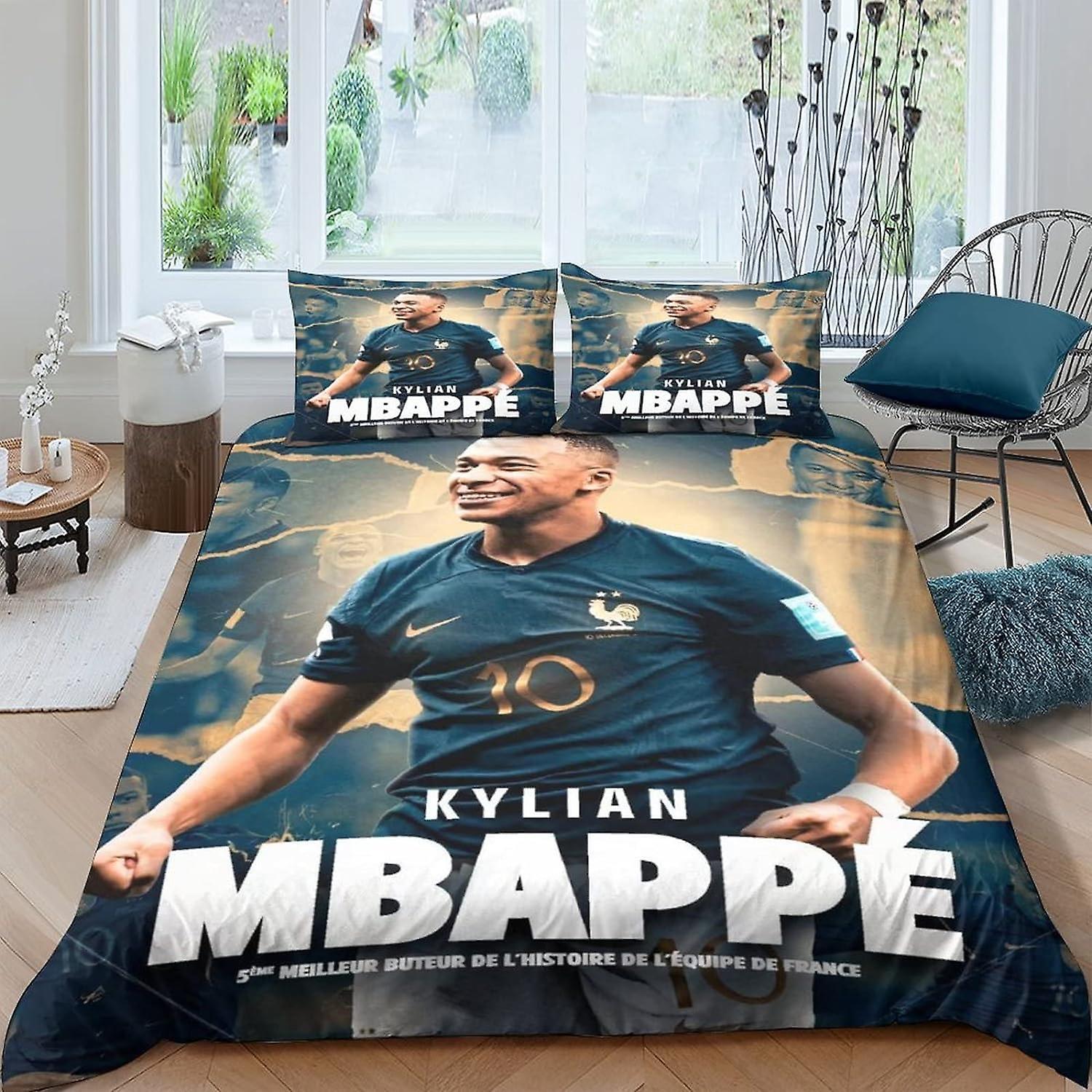 Kerota Kylian Mbapp Captain Duvet Cover Double Bedding Set, 3 Piece Microfiber France Football Star Bedding Set with 1 Matching Duvet Covers Pillow...