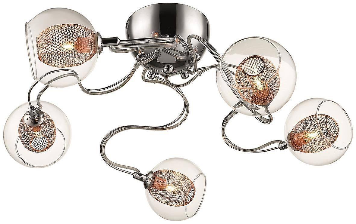 Spring 5 Light Flush Multi Arm Mesh Ceiling Light Chrome Copper G9