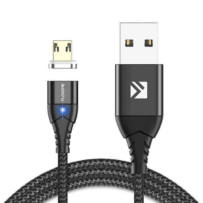 FLOVEME Micro-USB Magnetic Charging Cable 2 Meter - Braided Nylon Charger Data Cable Android Black