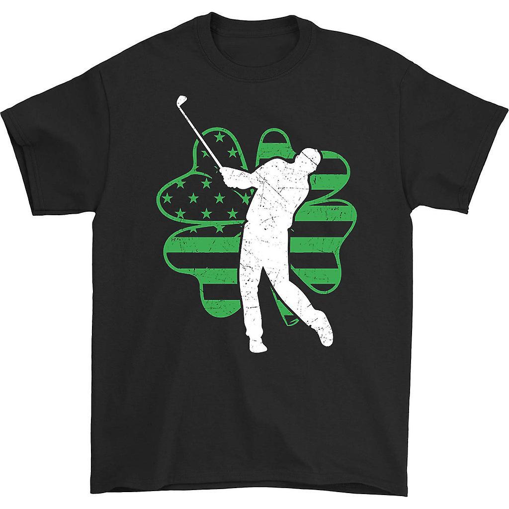 HISHARK Golfer shamrock us flag t-shirt Black XXL