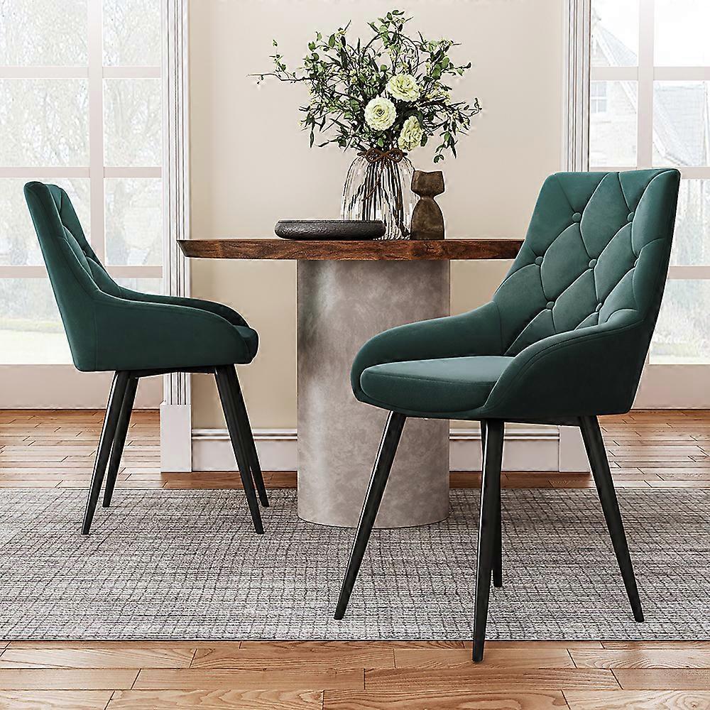 Living And Home Set of 2 Dining Chair Velvet Button Upholstered Seat with Metal Legs for Living Room Lounge Home Green