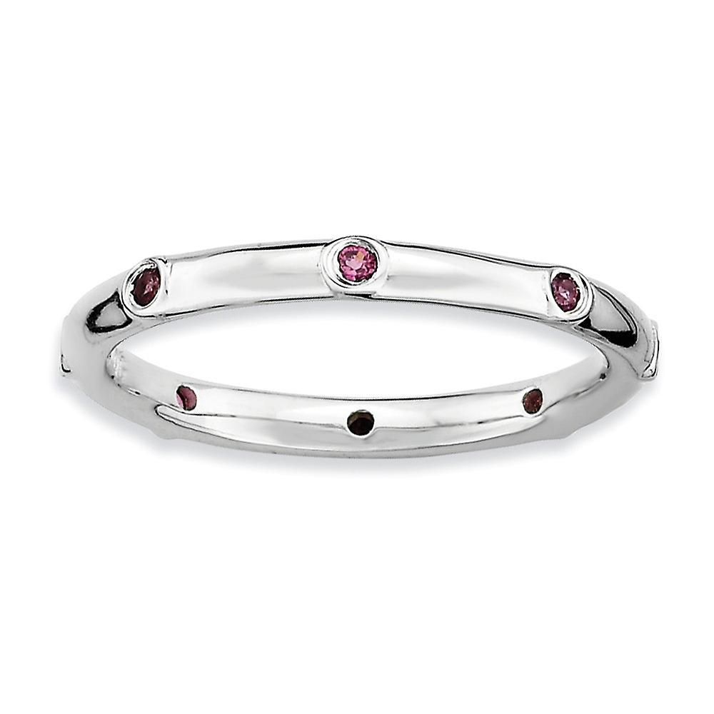 925 Sterling Silver Bezel Polished Stackable Expressions Rhodolite Garnet Ring Jewelry Gifts for Women - Ring Size: 5 to 6