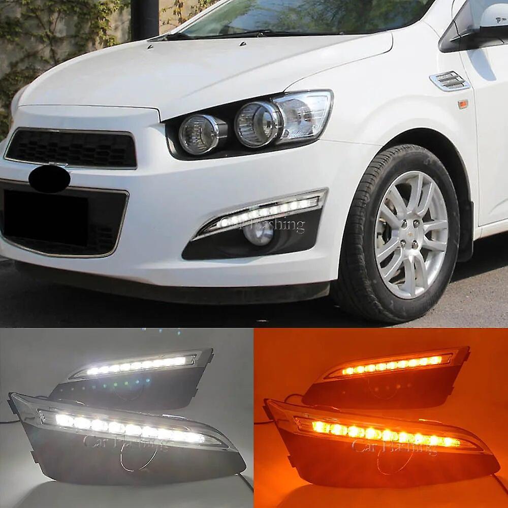 Scitoo Car LED For Chevrolet Chevy AVEO Sonic 2011 2012 2013 DRL Daytime Running Lights Daylight With Turn Signal fog lamp cover White and Yellow C...