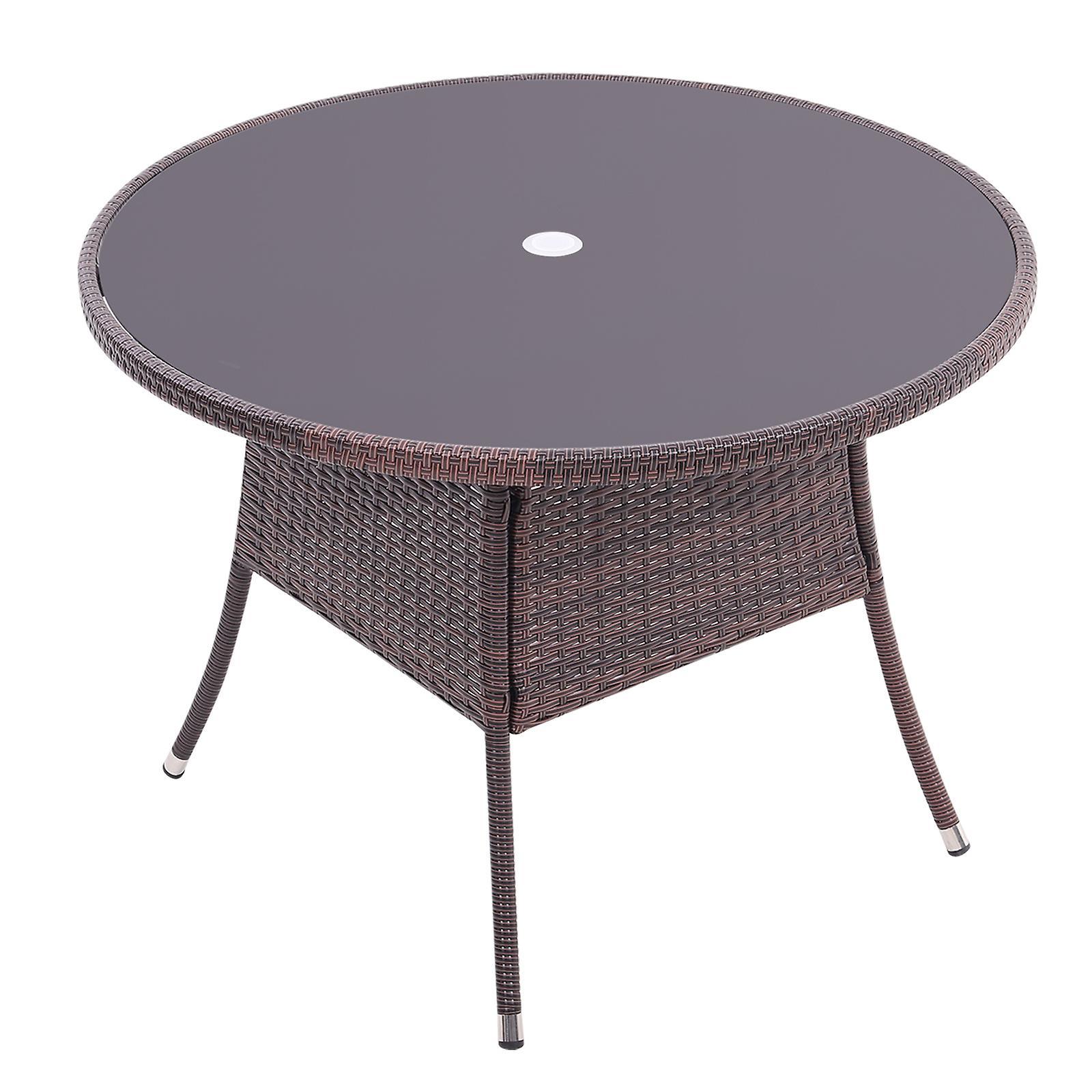 Living And Home Garden Wicker Tempered Glass Table with Parasol Hole