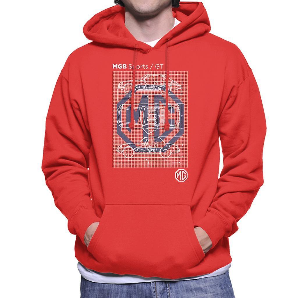 MG B Sports GT British Motor Heritage Men's Hooded Sweatshirt Red Small