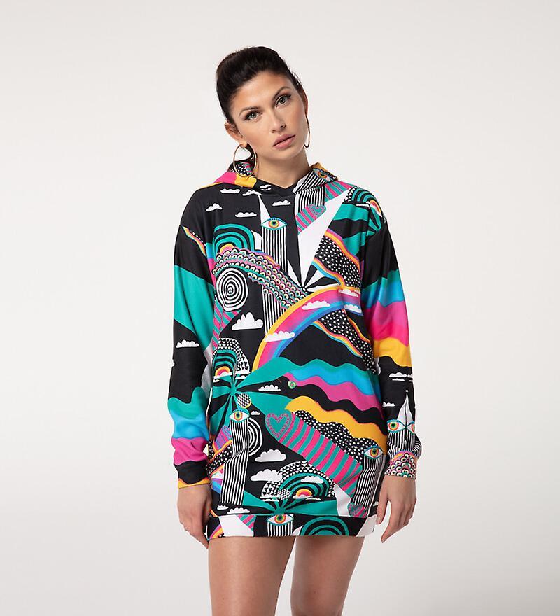 Mr Gugu & Miss Go Mr. Gugu Miss Go RAINBOW LANDSCAPE OVERSIZE HOODIE DRESS teal M