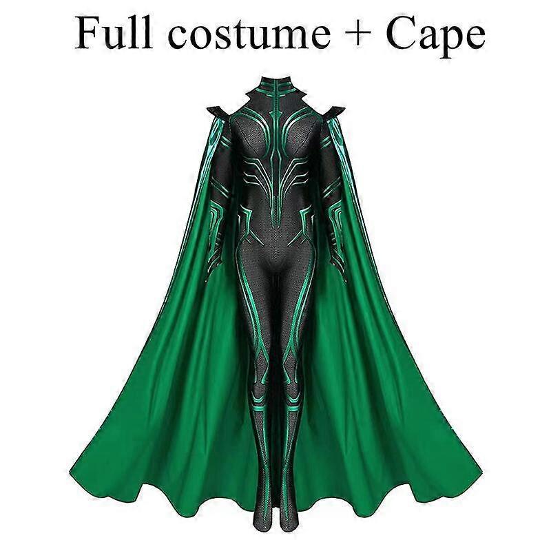 Ghygv Marvel Thor 3 Ragnarok Supervillain Hela Cosplay Costume Jumpsuit Bodysuit Cloak Halloween Cosplay Costumes for Aldult Women 180