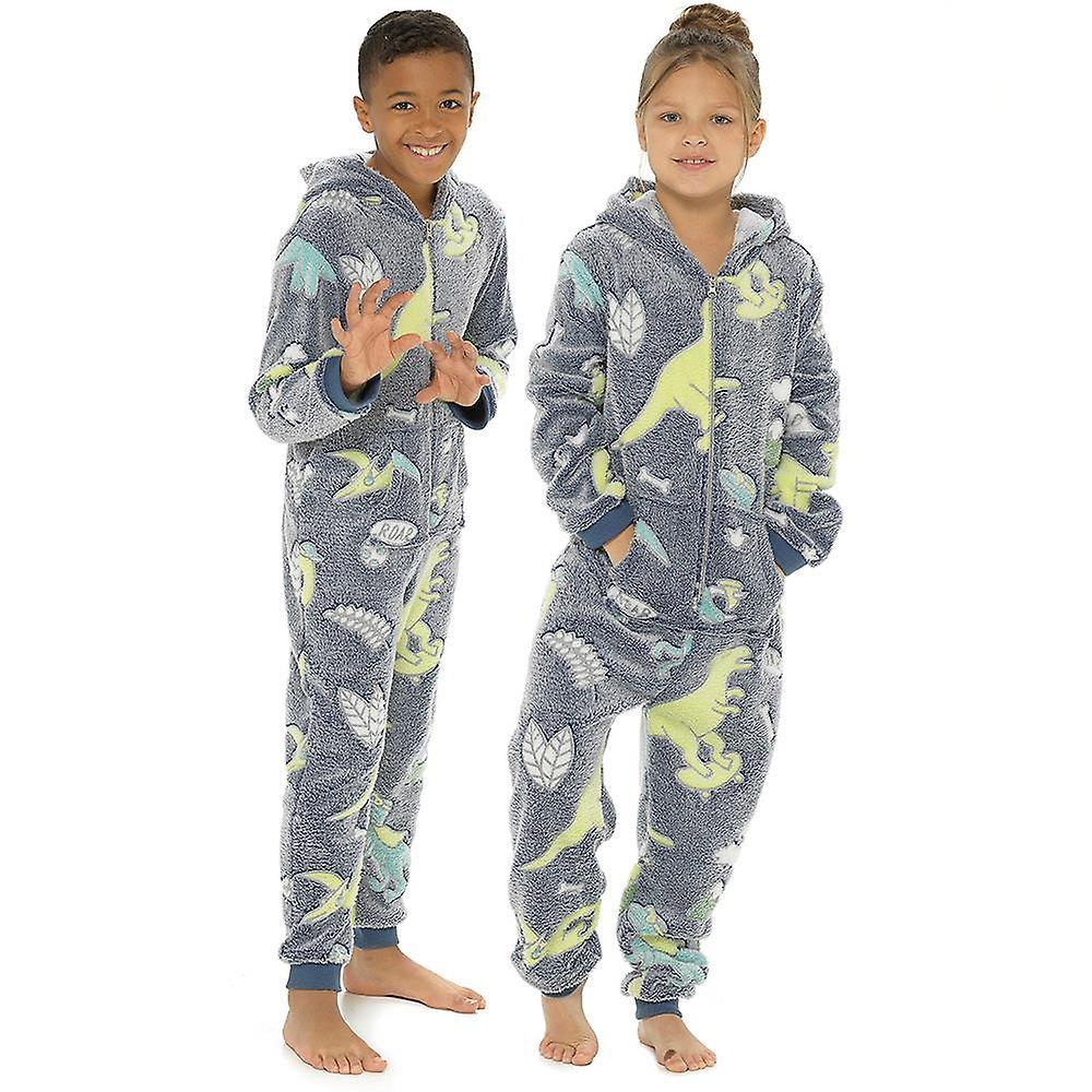 A2Z 4 Kids Kids Unisex Glow In The Dark Soft Cosy Flannel Fleece Onesie Fluffy One Piece Sleepwear Pyjamas Loungewear Dinosaur 13 Years