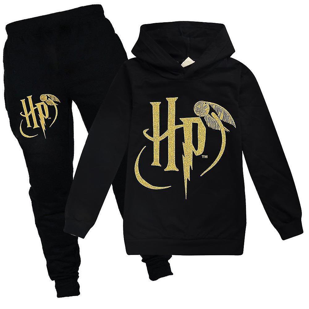 Jnnjv Kids Boys Girls Harry Potter Pullover Hoodies Sweatpants 2 Pcs Outfit Set Jogging Sweatshirt Tracksuit Set For 7-14 Years Black 9-10Years