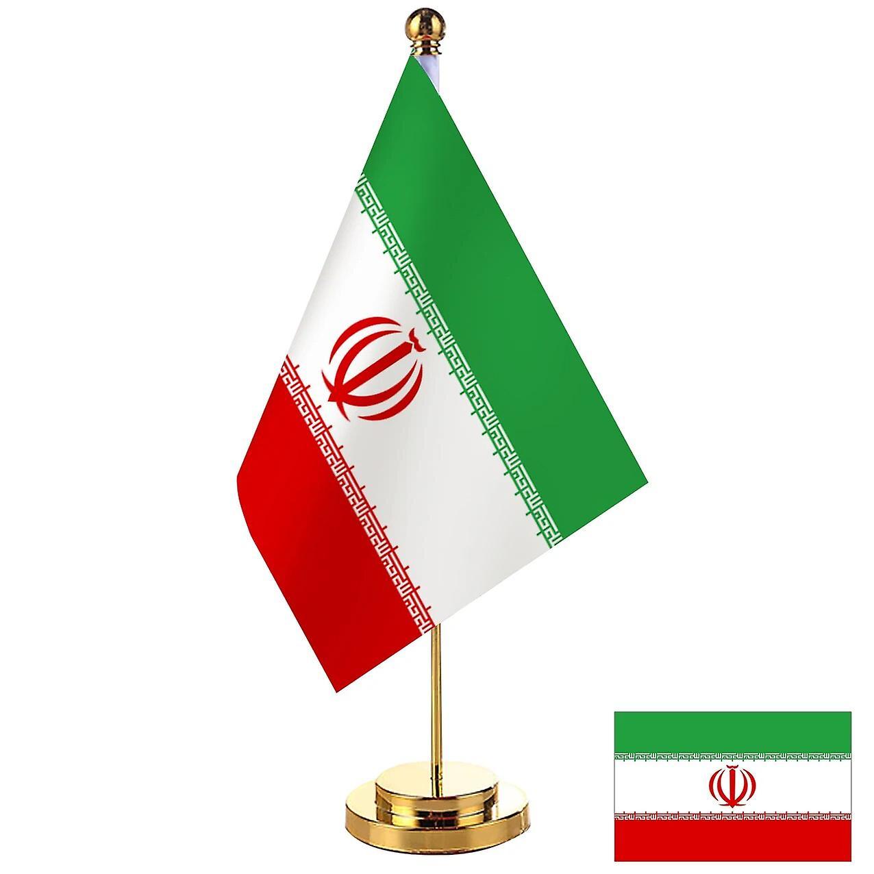 Scitoo 14x21cm Office Desk Flag Of Iran Banner Boardroom Table Stand Pole The Iranian National Flag Set Meeting Room Decoration Iran Gold