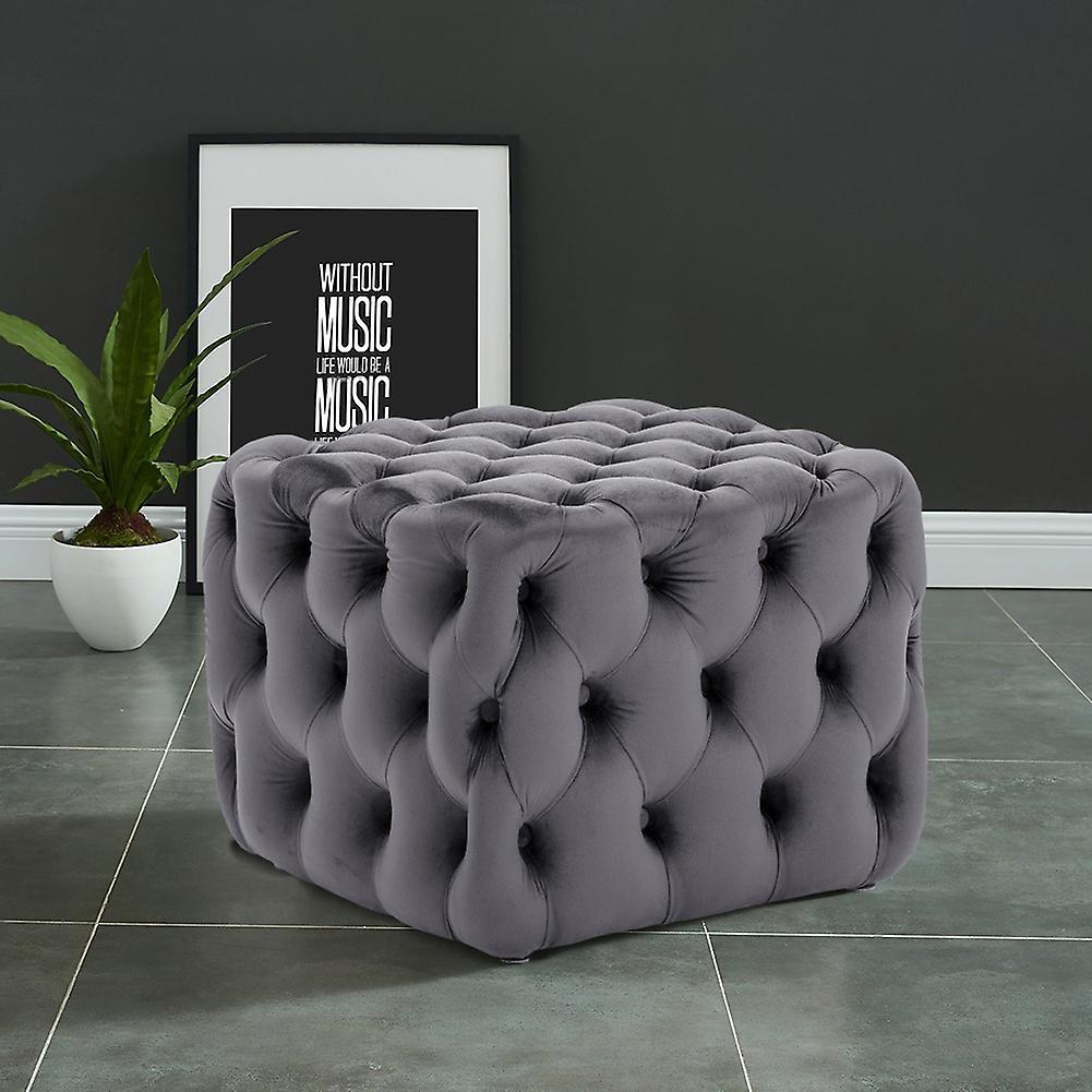 Living And Home 50CM Square Velvet Buttoned Ottoman Footstool