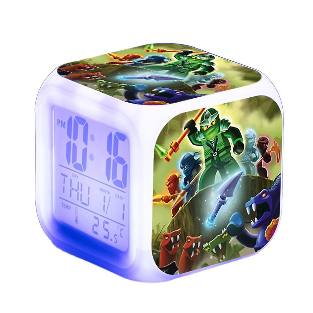 Bestdaily Ninjago Print Led Digital Alarm Clock 7 Color Changing Night Light Home Bedroom Decor Kids Toy Gifts A