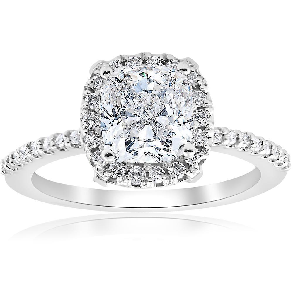 Pompeii3 1 3/4ct Cushion Halo Diamond Engagement Ring 14k White Gold 6