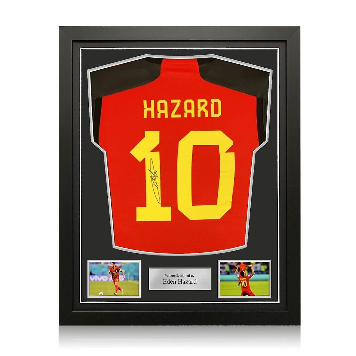 Exclusive Memorabilia Eden Hazard Signed Belgium 2022-23 Football Shirt. Standard Frame