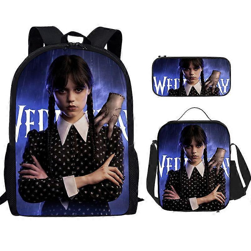 Redkid 3Pcs/Set Wednesday Addams Figure Kids Backpack Printed Kindergarten Pencil Case Boy Girls Shoulder bag Children Schoolbag Gifts 20 Meal packs