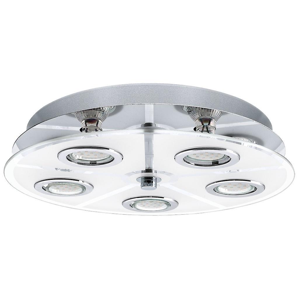 Eglo Lighting Cabo 5 Light Flush Ceiling Light Polished Chrome and White Glass, GU10