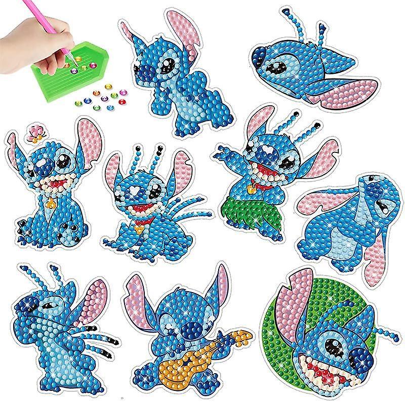 Heyone 9pcs 5d Stitch Diy Diamond Art Painting Stickers Kits, Lilo Diy Creative Diamond Mosaic Sticker