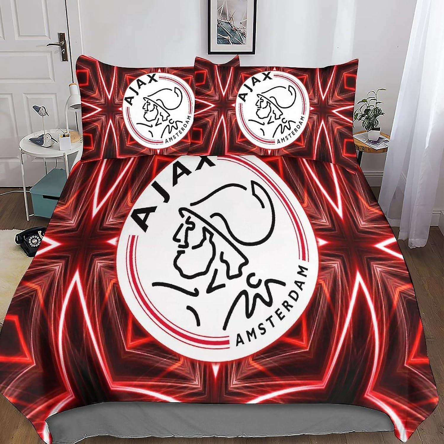 Kerota Ajax Logo Bedding Set Parts, Microfiber Football Sports Print Zipper Closure Duvet Cover and Pillowcase Double Double200x200cm