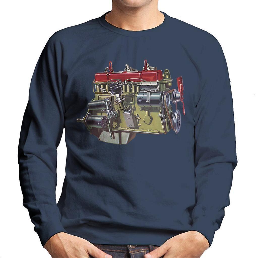 Austin Healey Side View Of Engine British Motor Heritage Men's Sweatshirt Navy Blue Medium