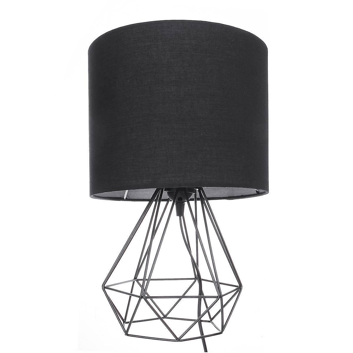 Slowmoose Decorative Retro Geometric Table Lamp - Drum Shade Bedside Lighting For Bedroom Black