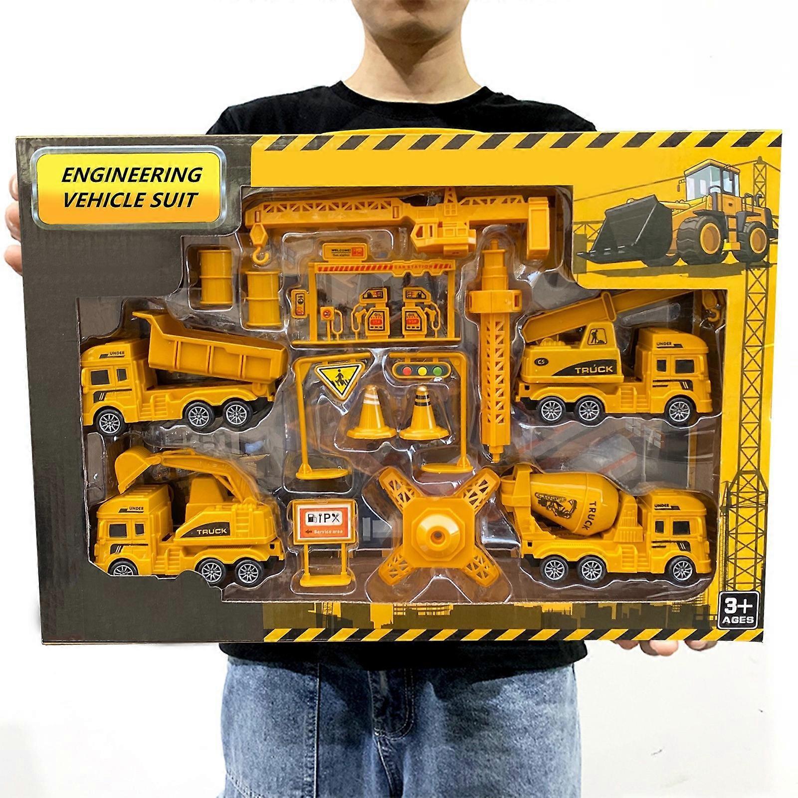 Flye Kids Construction Vehicles Playset , Crane, Excavator, Dump Truck, Cement,  Educational Engineering Toy Set Birthday Gift For 3+ Year Old Boy ...