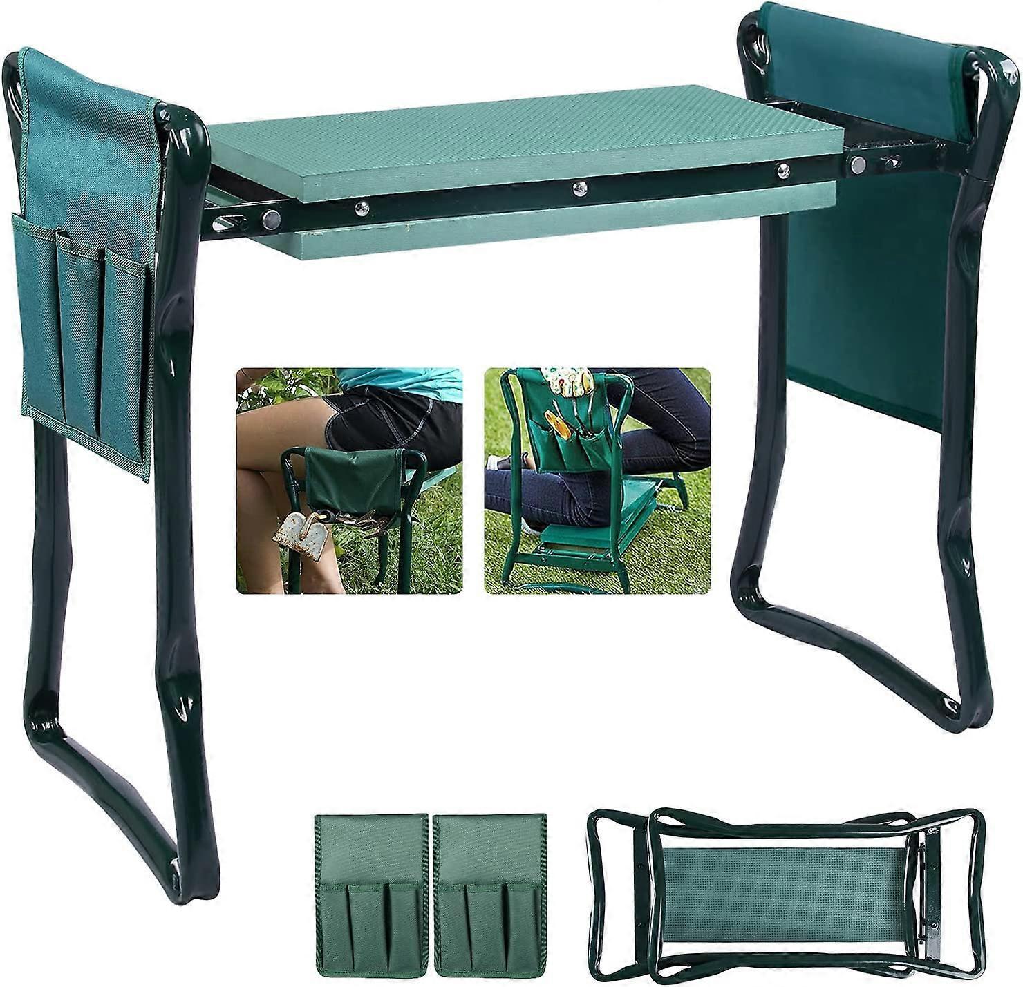 Linkrunning Foldable Stools, Garden Kneeler Seat Bench with 2 Tool Bags and Thickened EVA Foam Pad, Support Up to 150kg, 60x27x49cm