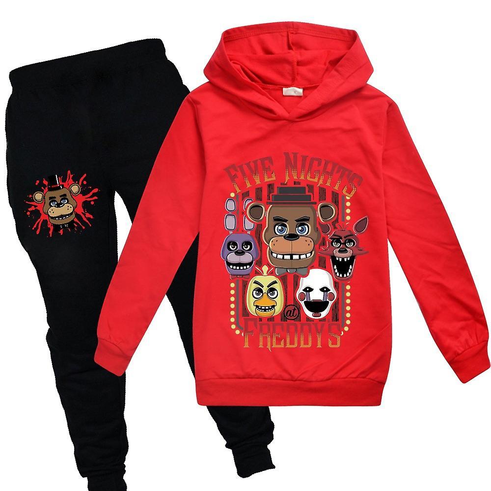 Shakub Five Nights At Freddy's 7-14 Years Kids Teens Tracksuit Set Hooded Sweatshirt Top Pants Fnaf Outfits Activewear Gifts Red 7-8 Years