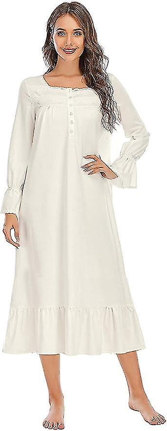 Tinor Women's Nightgown Victorian Nightwear Vintage Long Sleeve Pajama Dress Soft Cotton Loungewear L