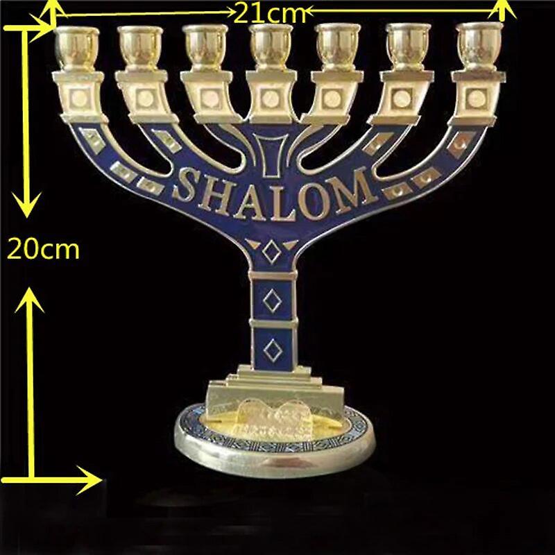 Cciyu Jerusalem Menorah Jewish 7 Branch Candle Holder Israel Hanukkah Temple Classic Candelabra Chanukah Festical Decoration 20x21cm M-1Pc