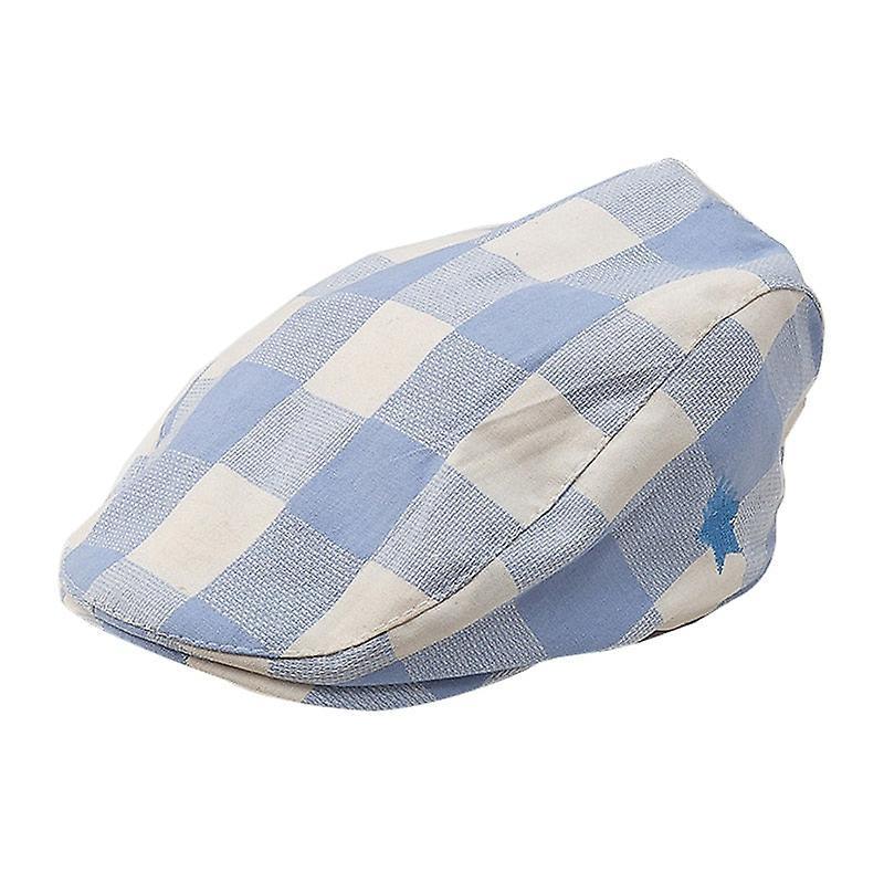 Slowmoose Baby Cotton Linen Handsome Cap, Beret Elastic Kids Hat Blue plaid-200004890