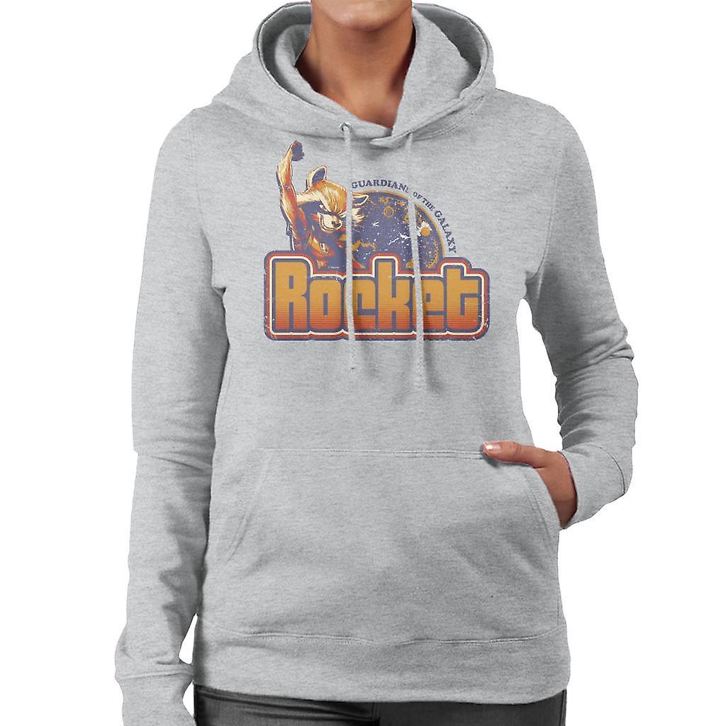 Marvel Guardians Of The Galaxy Retro Rocket Raccoon Women's Hooded Sweatshirt Heather Grey Large