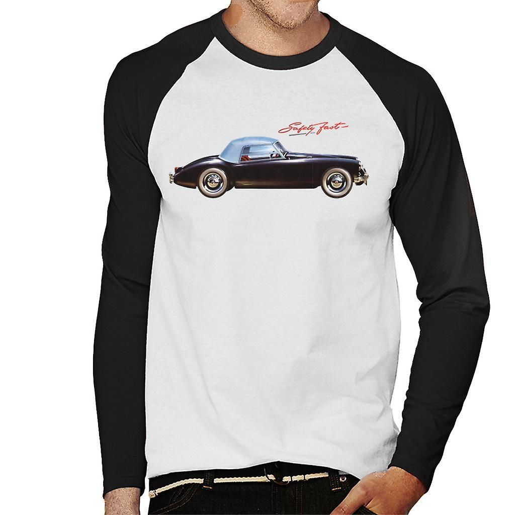 MG Safety Fast British Motor Heritage Men's Baseball Long Sleeved T-Shirt White/Black Large