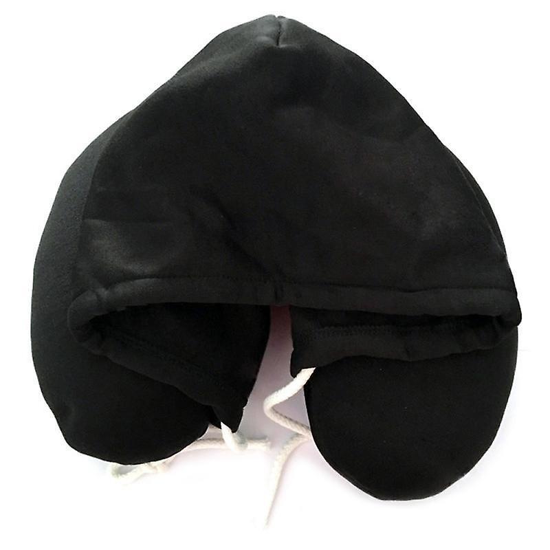 GreenZech Hooded travel neck pillow support u-shaped eye mask Black