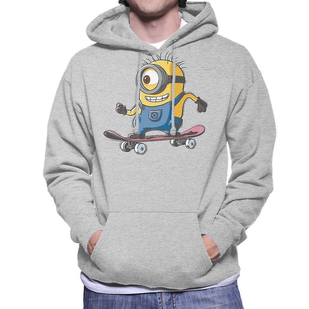 Despicable Me Carl The Minion Skateboarding Men's Hooded Sweatshirt Heather Grey Medium